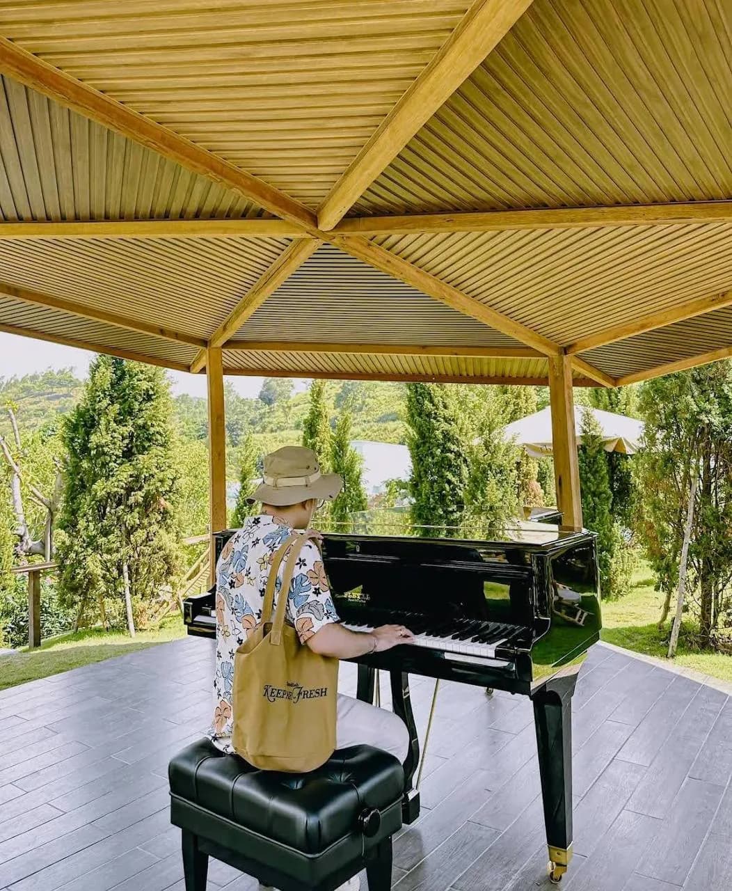 Рояль в открытом павильоне посреди зелени The Fairy Forest